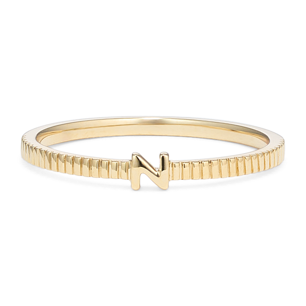 Letter N Fluted 14K Yellow Gold Ring