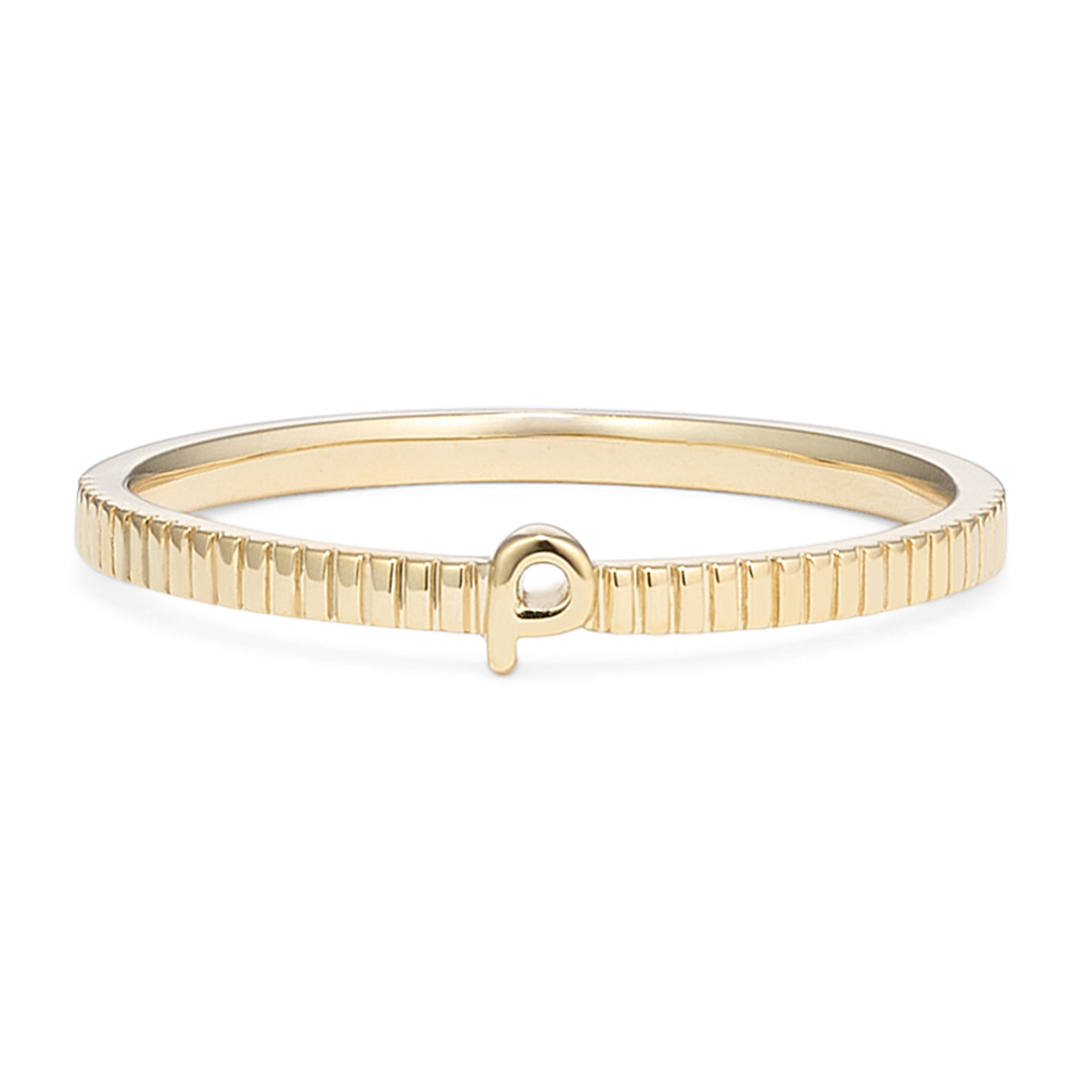 Letter P Fluted 14K Yellow Gold Ring