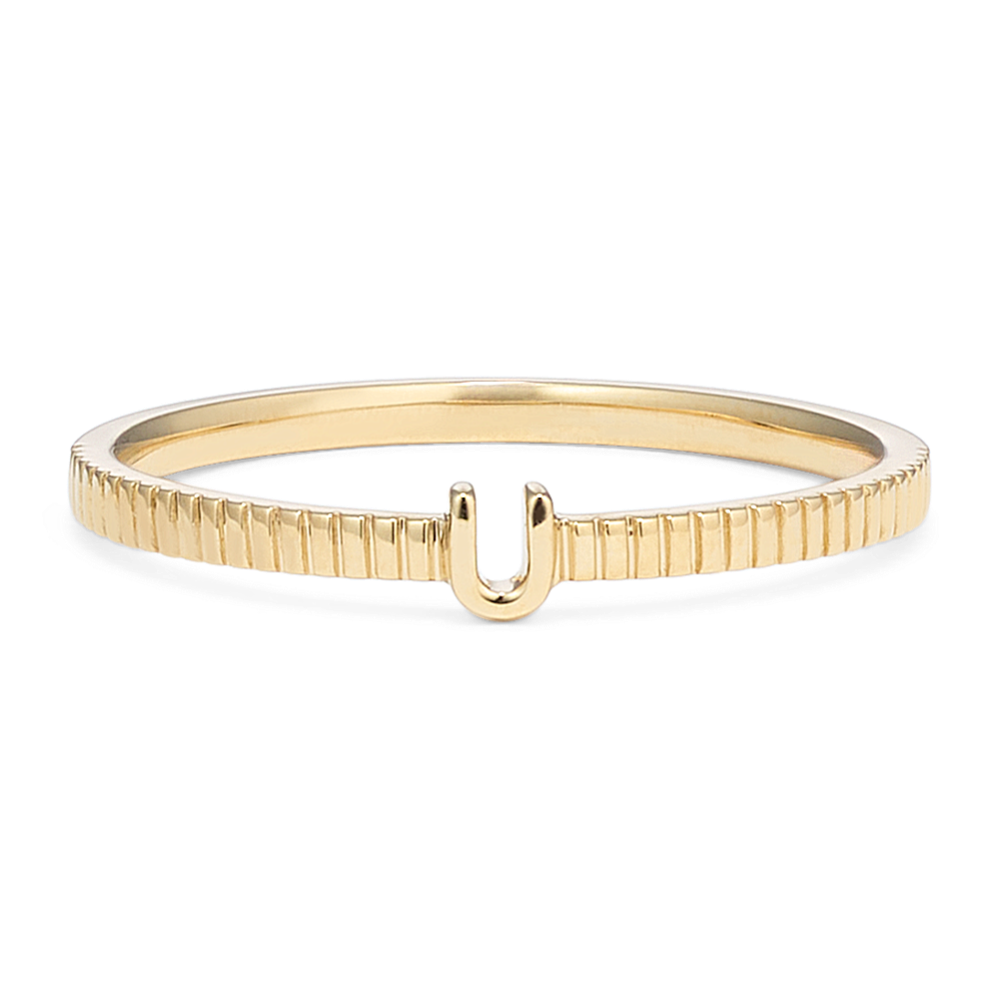 Letter U Fluted 14K Yellow Gold Ring