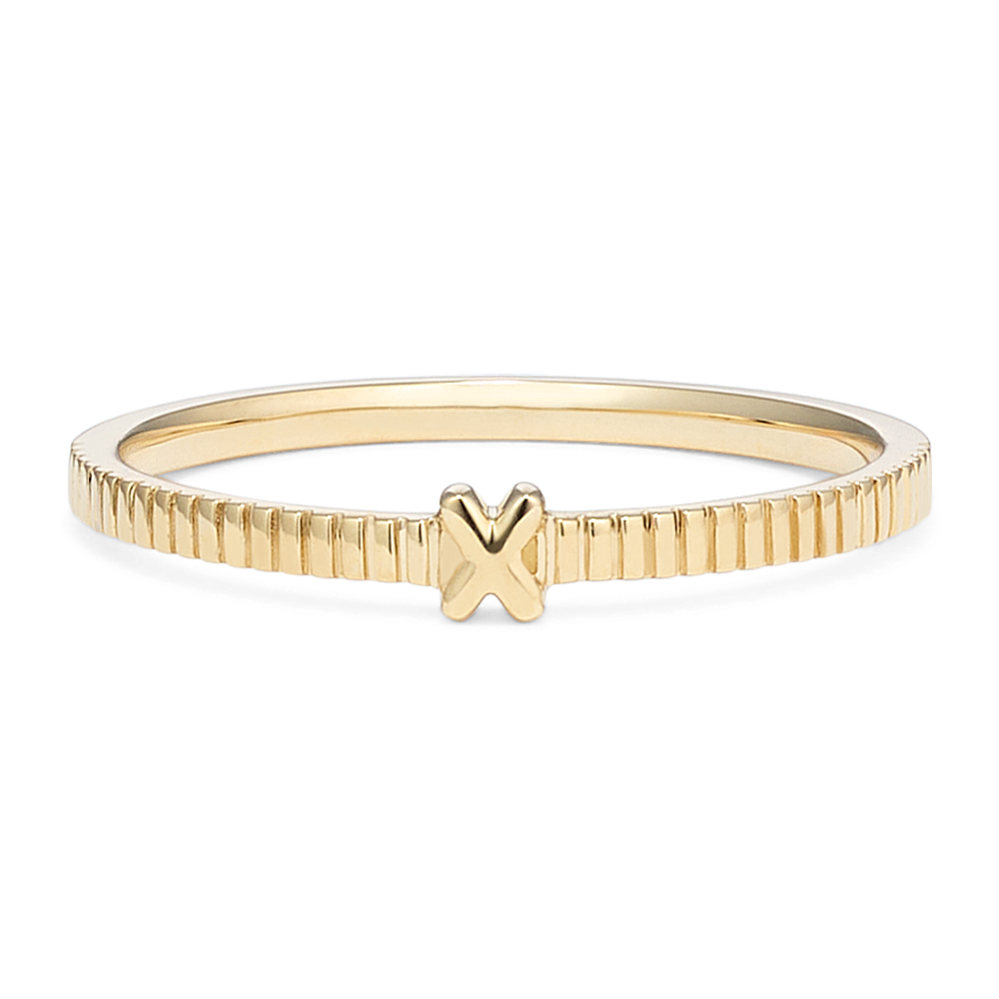 Letter X Fluted 14K Yellow Gold Ring