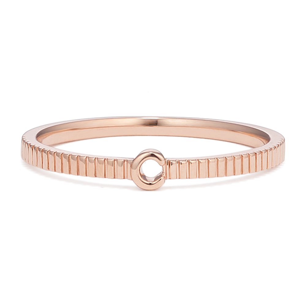 Letter C Fluted 14K Rose Gold Ring