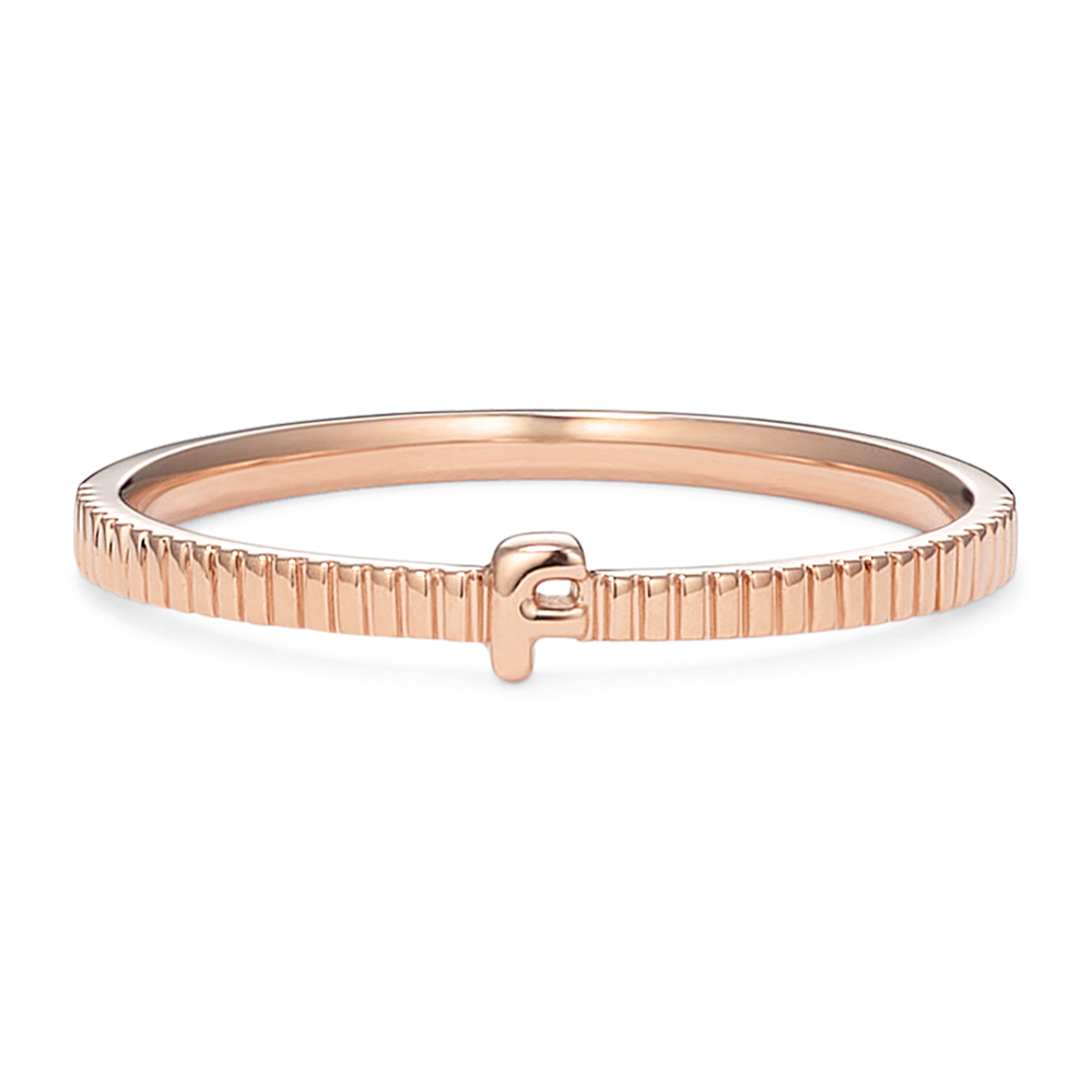 Letter F Fluted 14K Rose Gold Ring