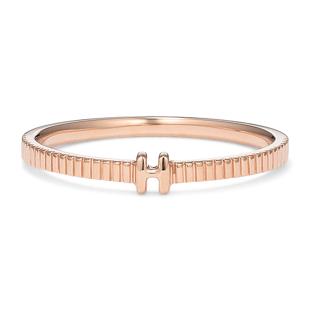 Letter H Fluted 14K Rose Gold Ring