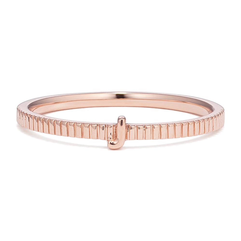 Letter J Fluted 14K Rose Gold Ring