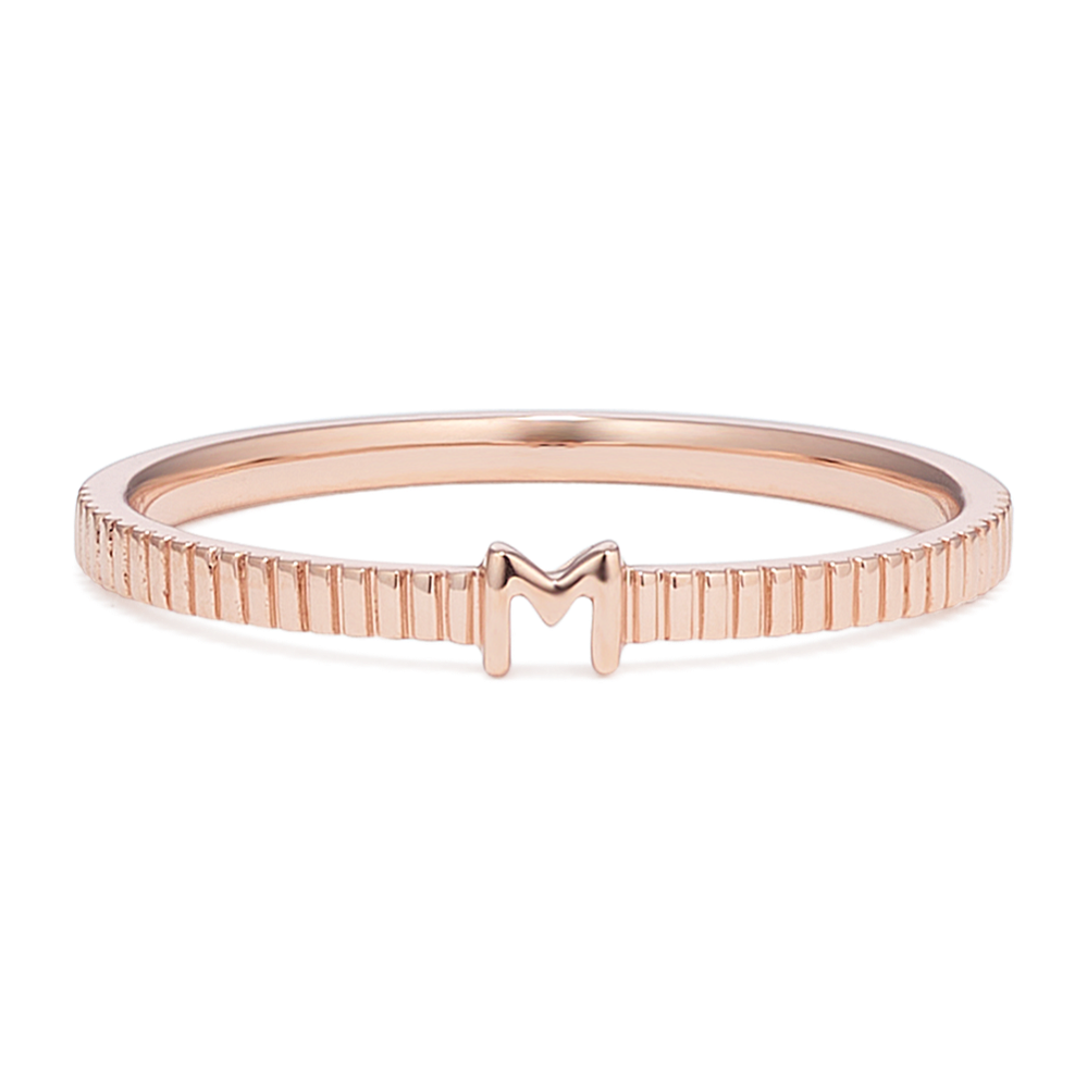 Letter M Fluted 14K Rose Gold Ring