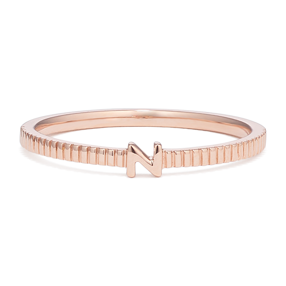 Letter N Fluted 14K Rose Gold Ring