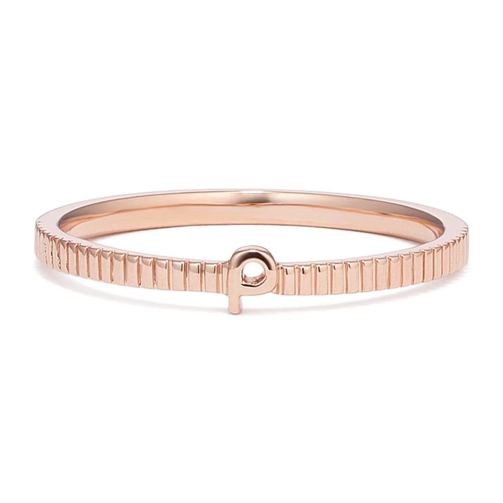 Letter P Fluted 14K Rose Gold Ring