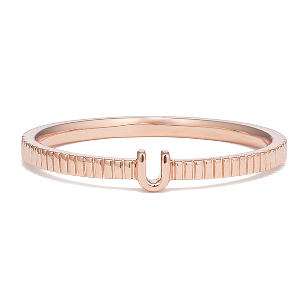 Letter U Fluted 14K Rose Gold Ring