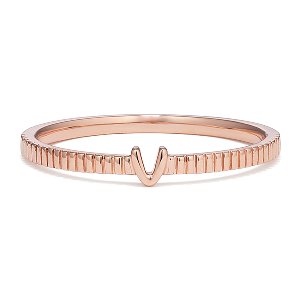 Letter V Fluted 14K Rose Gold Ring