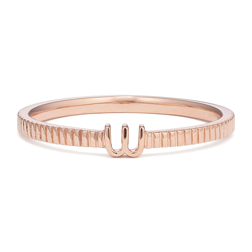 Letter W Fluted 14K Rose Gold Ring