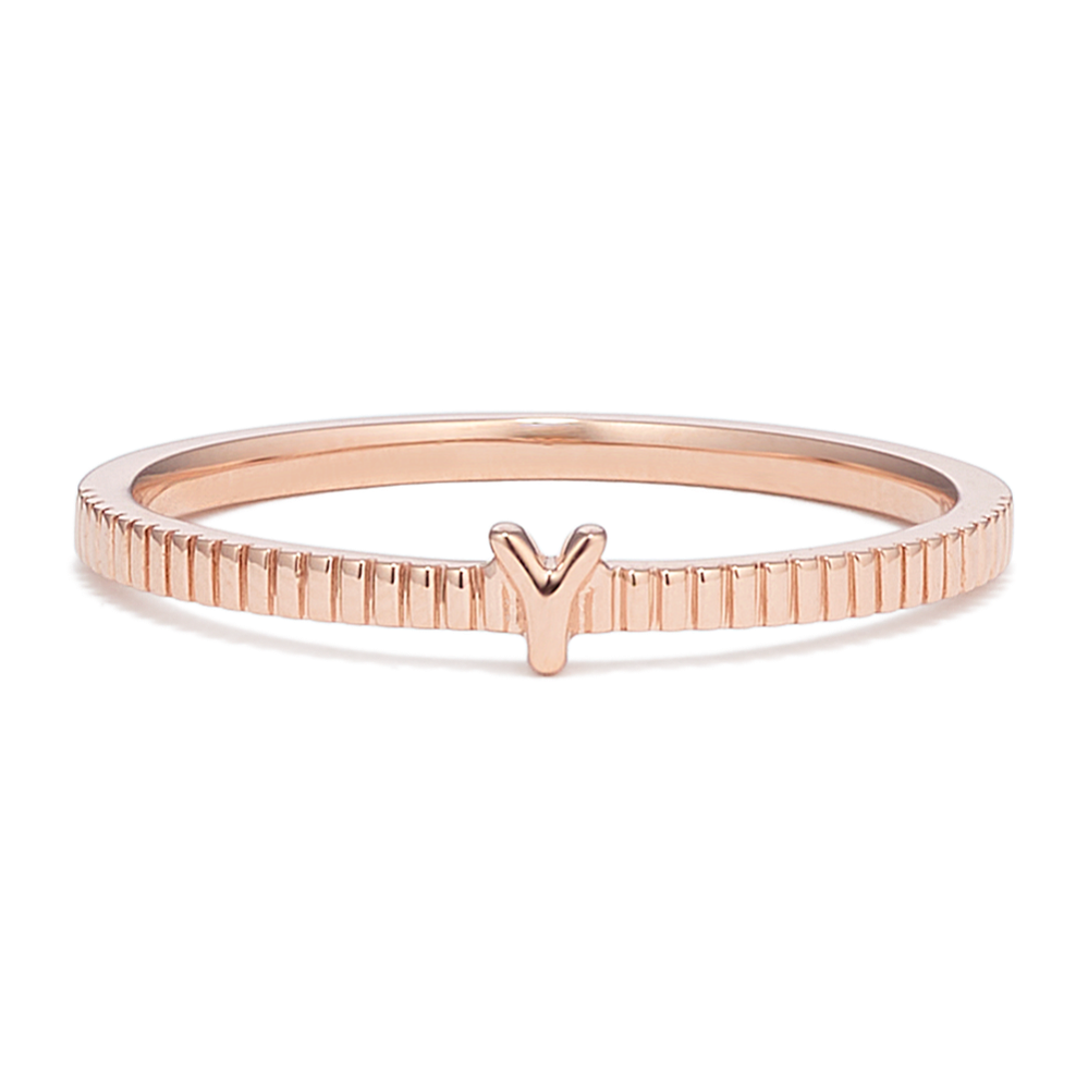 Letter Y Fluted 14K Rose Gold Ring