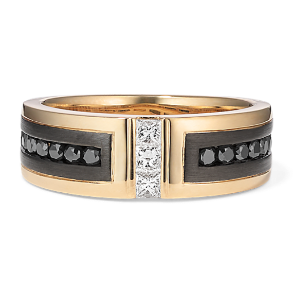 【R&B】BLACK DIAMOND Ink & Ice Men's Black Diamond Chain Link Ring 1/5 ct tw