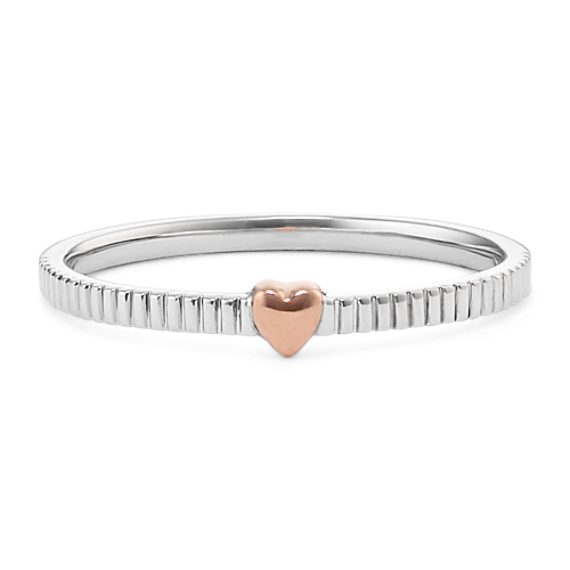 Fluted Heart Ring in Sterling Silver & 14K Gold