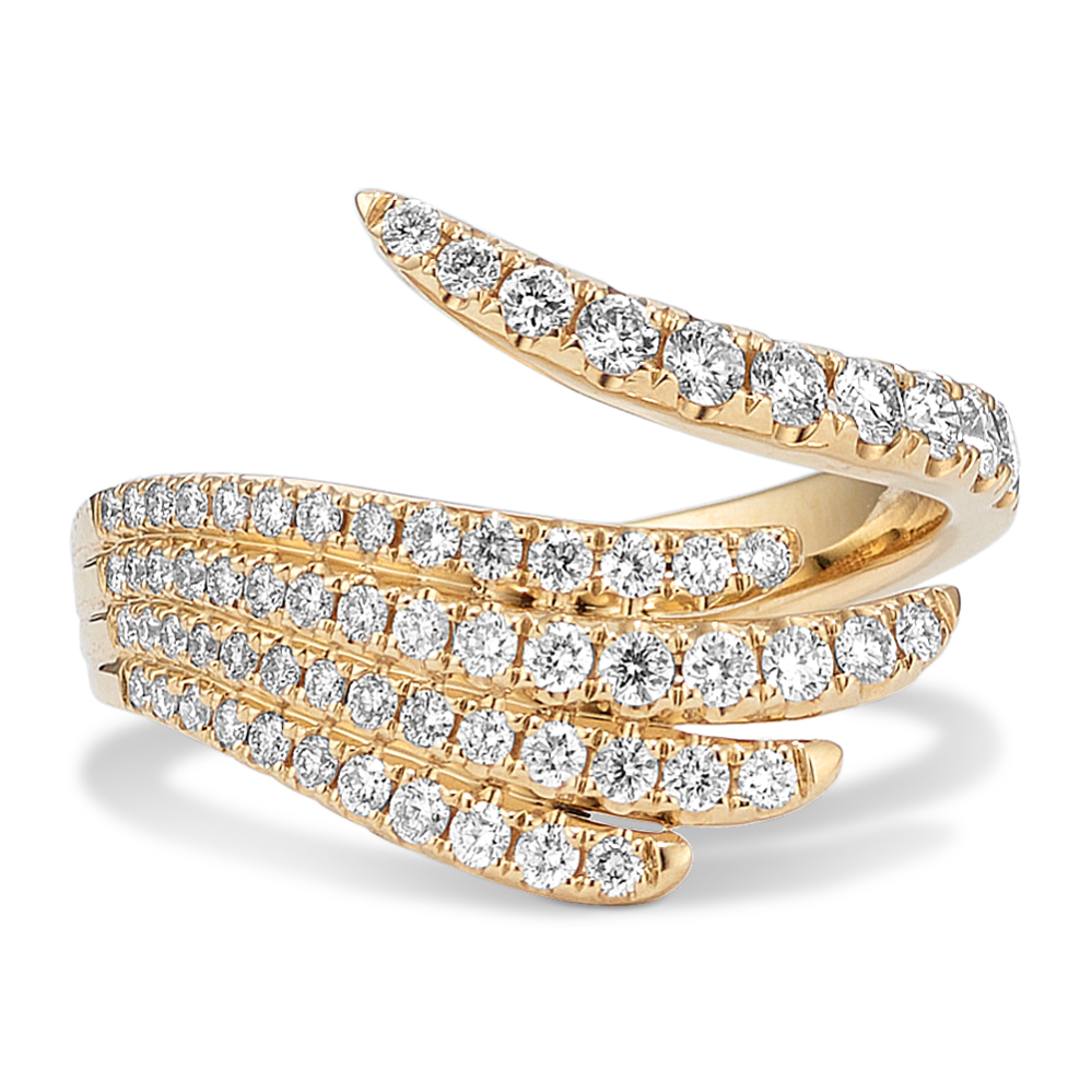 Feather Diamond Pave Wrap Ring White Yellow Gold 3 mm