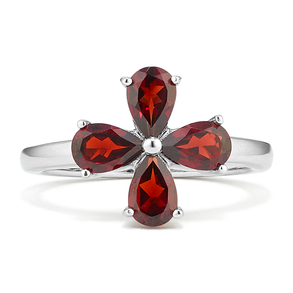 Garnet Flower Ring in Sterling Silver
