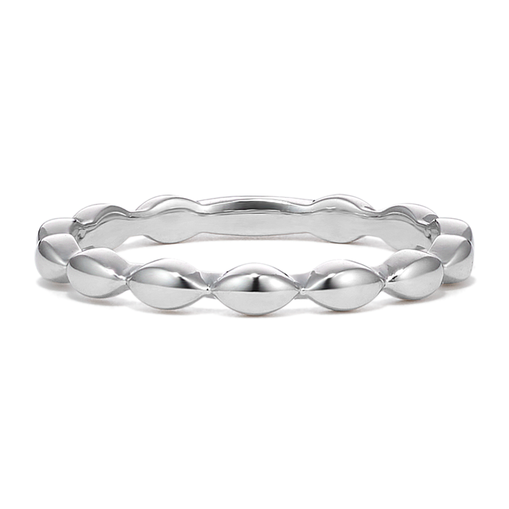 14K White Gold Oval Beaded Ring