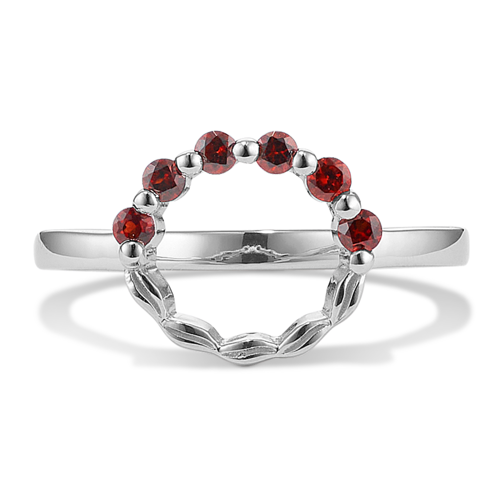 Garnet Circle Ring in Sterling Silver