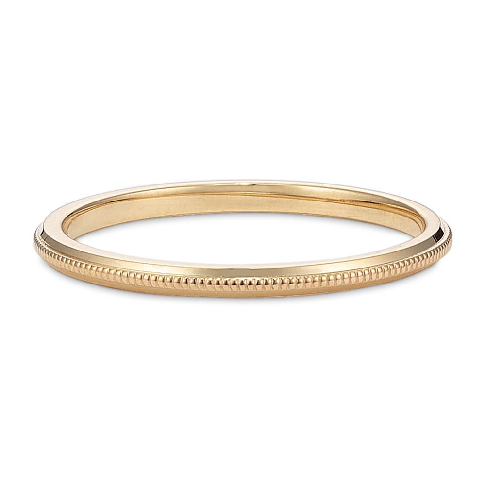 Stackable 14K Yellow Gold Milgrain Band
