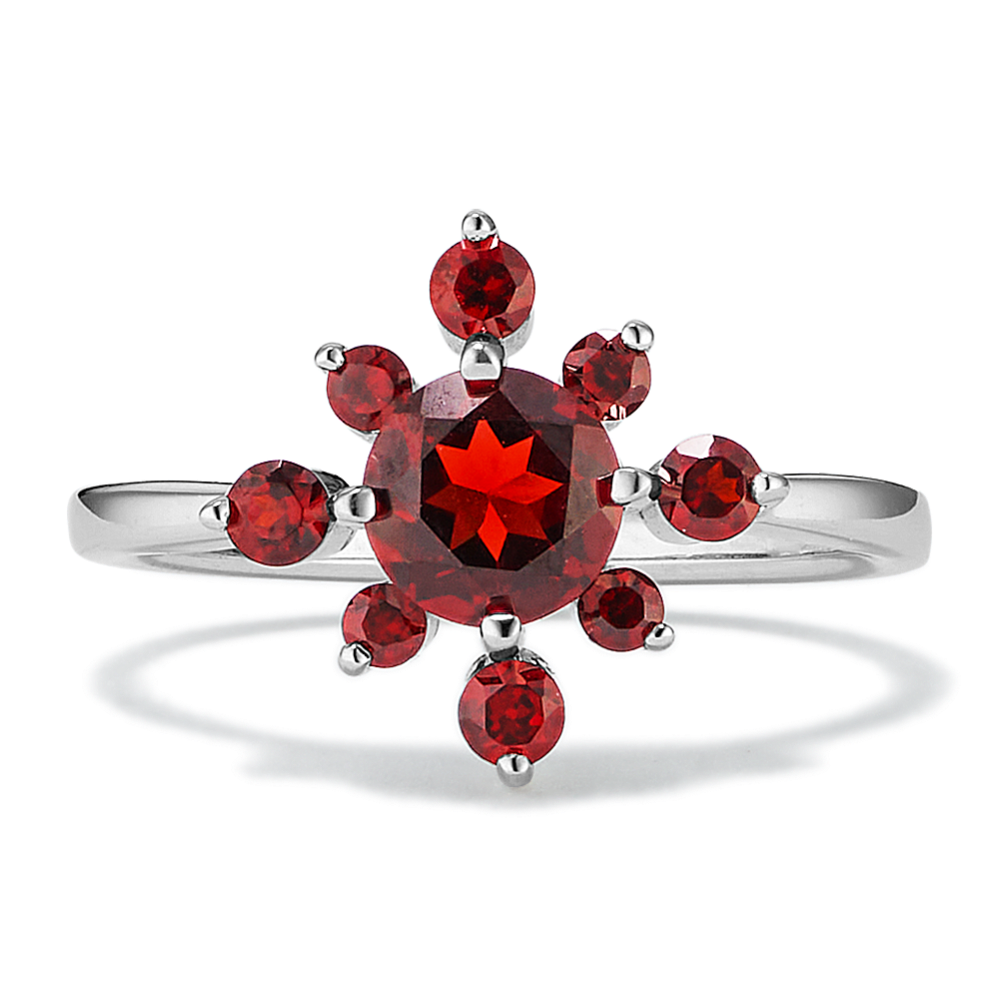 Cosmic-Bloom Garnet Ring in Sterling Silver