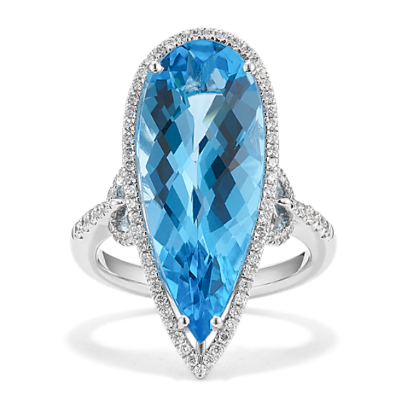 Swiss Blue Topaz & Diamond Halo Cocktail Ring