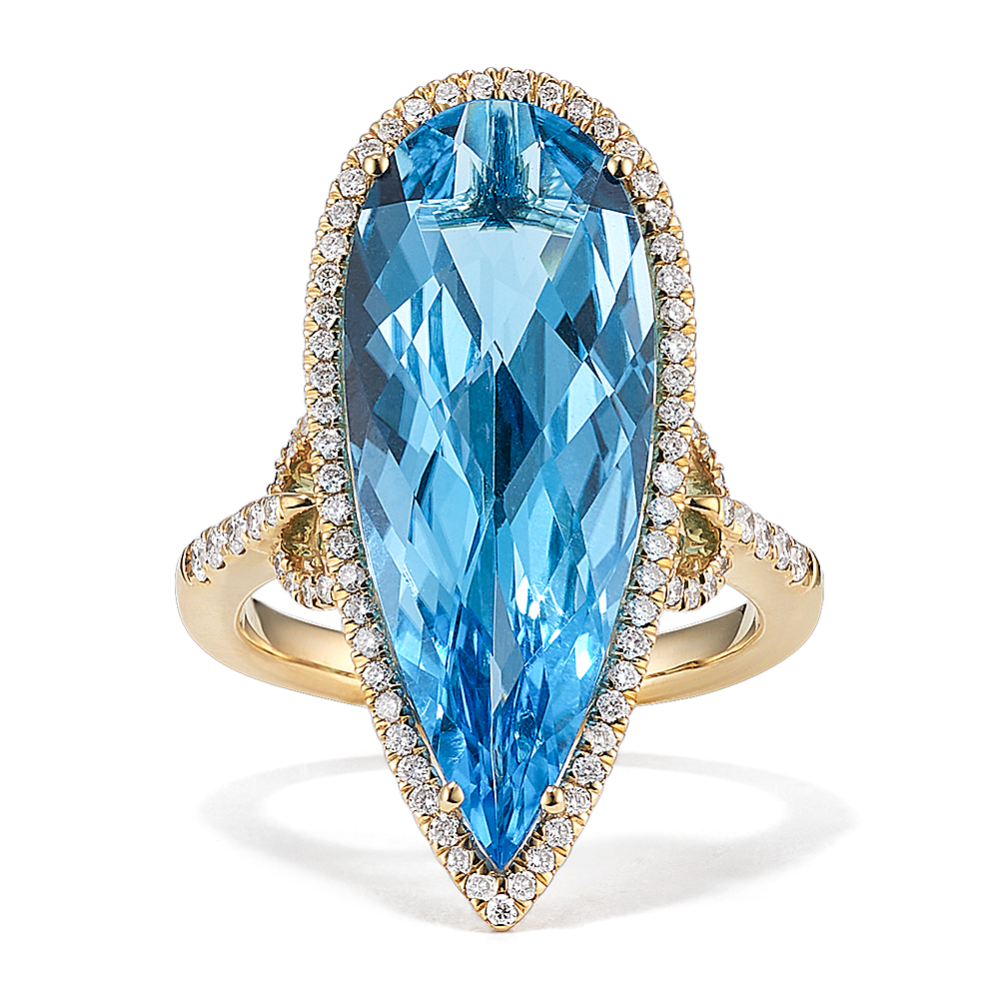Swiss Blue Topaz Diamond Halo Cocktail Ring