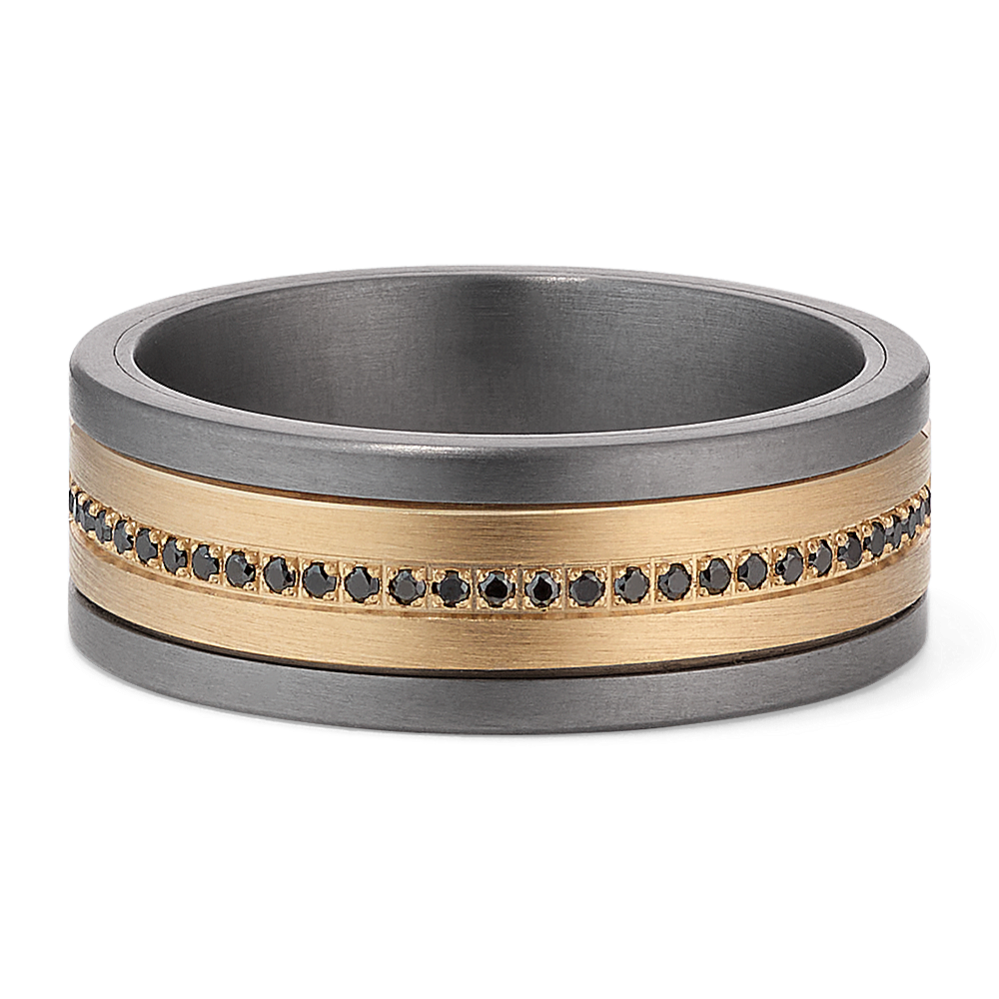 Tantalum, 14K Gold & Black Diamond Band (8.5mm)