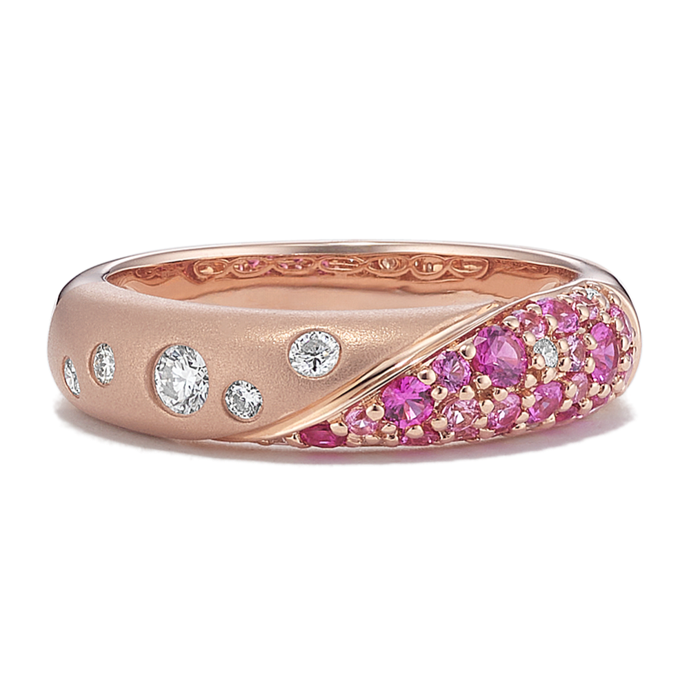 Mosaic Pink Sapphire & Flush-Set Diamond Ring