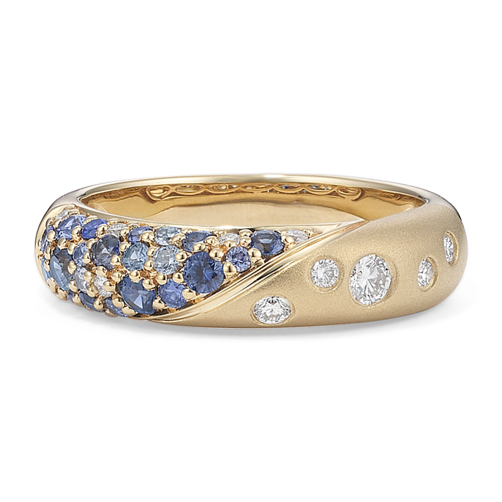 Mosaic Blue Sapphire & Flush-Set Diamond Ring