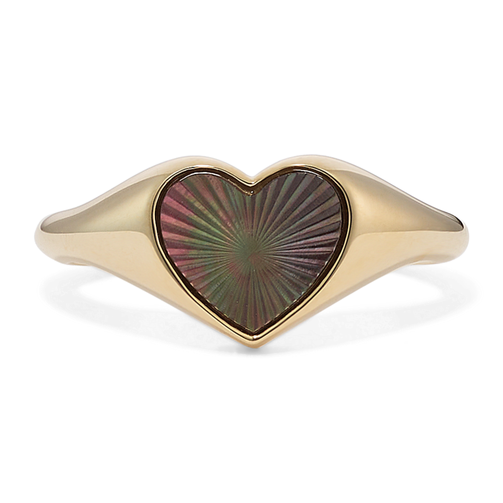 Heart-Shaped Black Mother-of-Pearl Ring