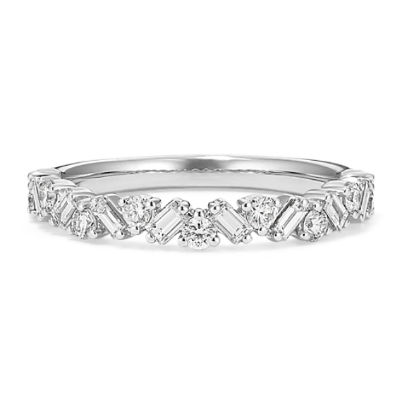 Baguette & Round Diamond Band in Platinum