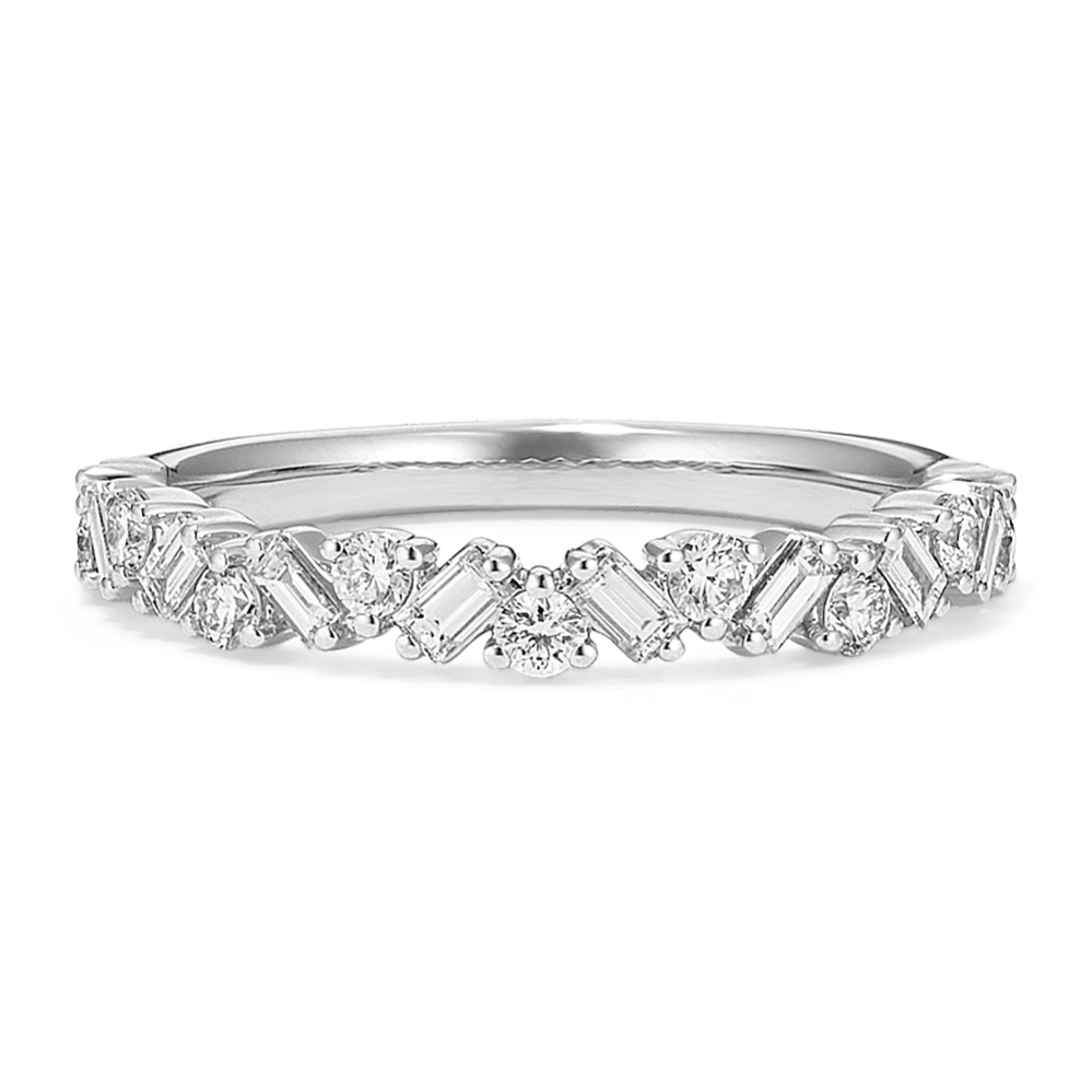 Baguette & Round Diamond Band in Platinum