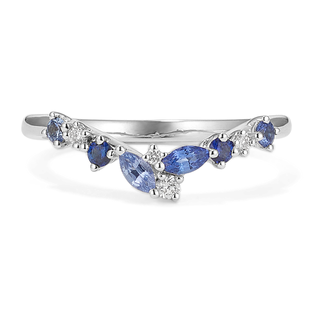 Floral Cluster Blue Sapphire Contour Band