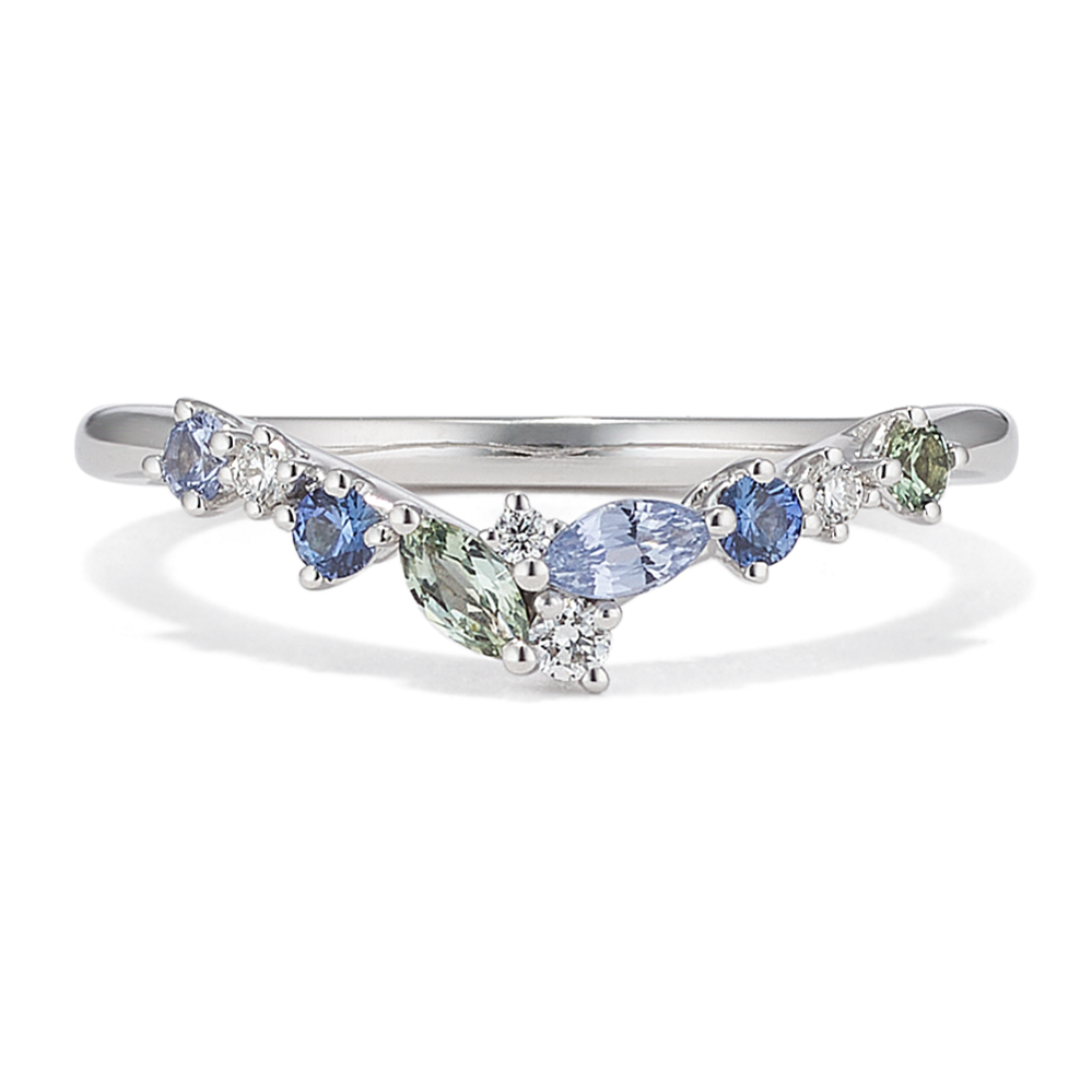 Floral Cluster Blue & Green Sapphire Contour Band