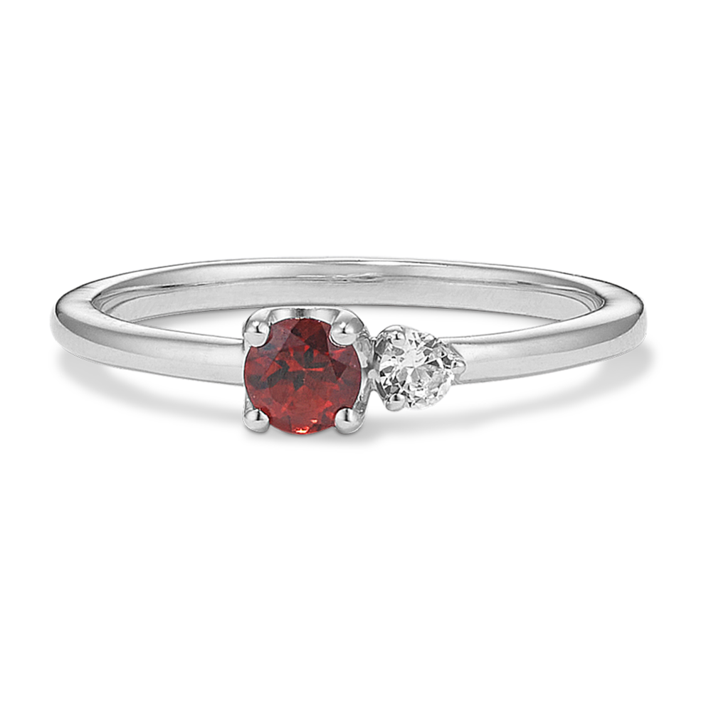 Toi et Moi Garnet & White Sapphire Ring