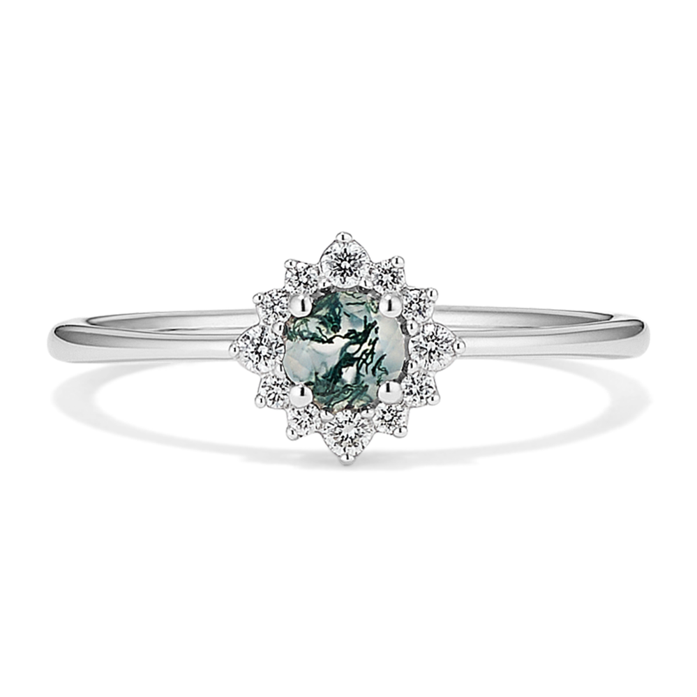 Elsa Moss Agate & Diamond Halo Promise Ring