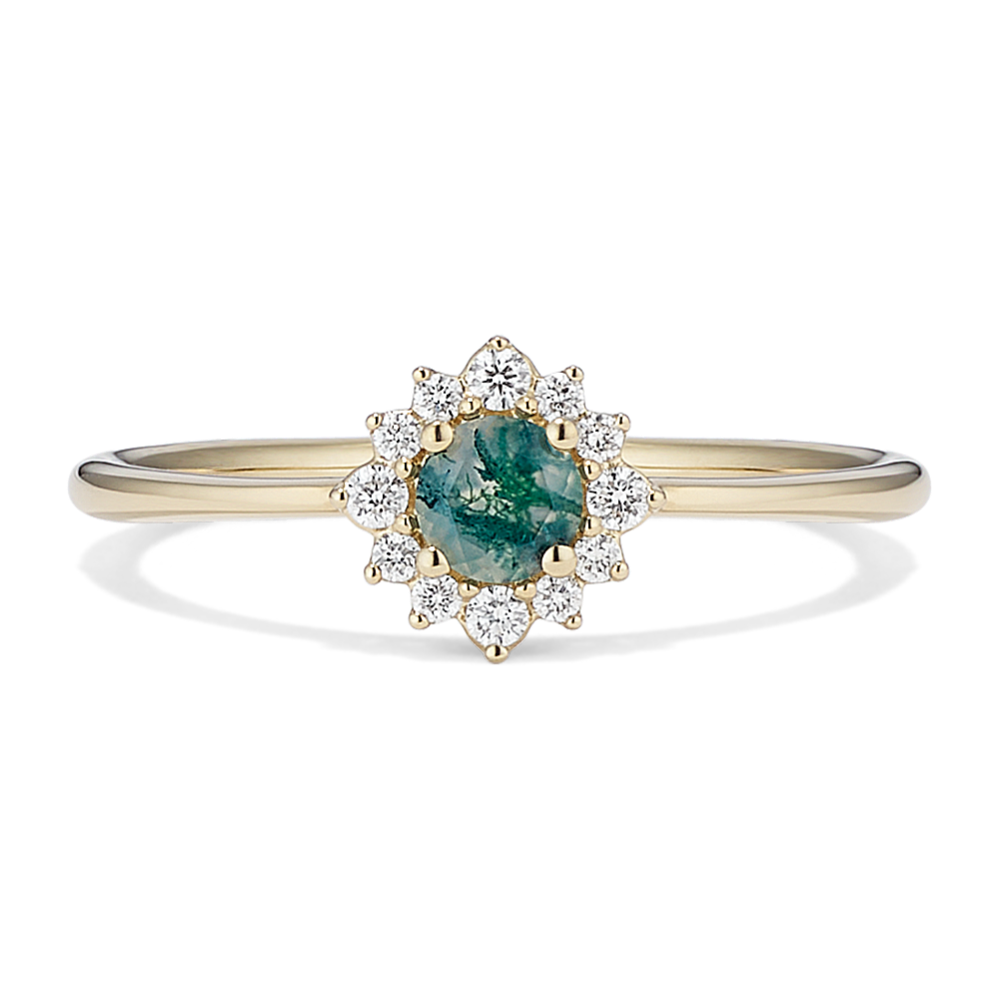 Elsa Moss Agate & Diamond Halo Promise Ring