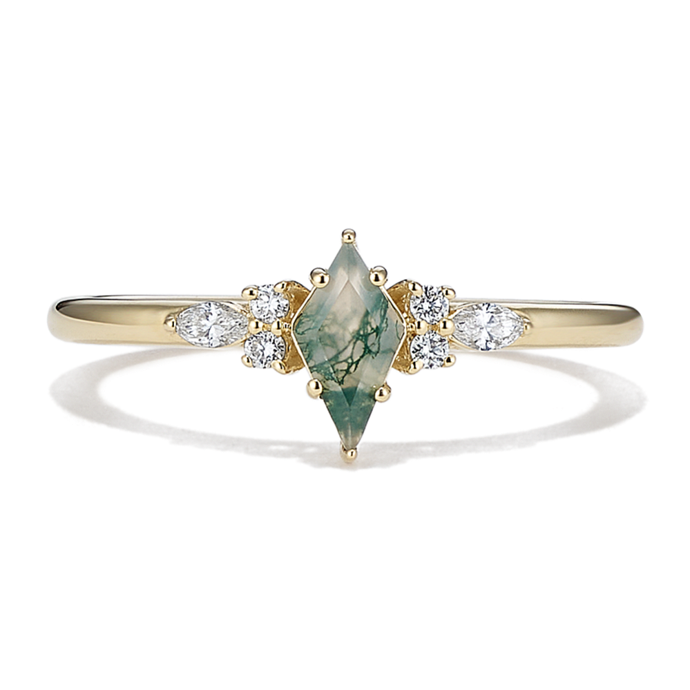 Fawn Kite-Shaped Moss Agate & Diamond Promise Ring