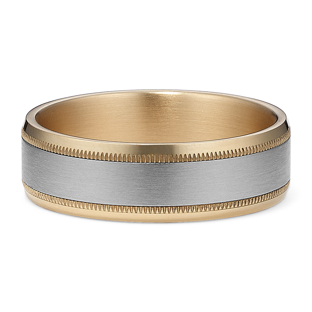 14K Gold Beveled Edge Milgrain Band (7mm)