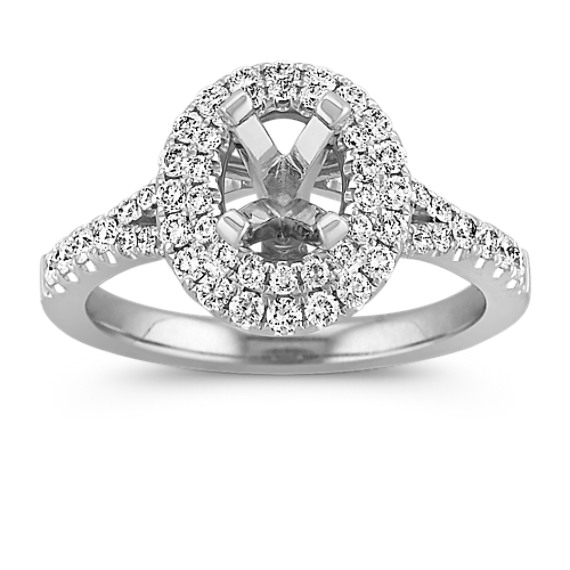 Oval Double Halo Round Diamond Engagement Ring with Pavé Setting at ...