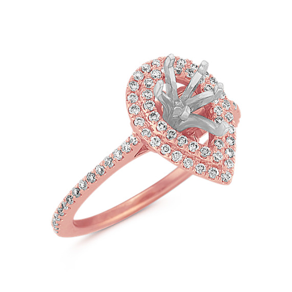Pear-Shaped Double Halo Diamond Engagement Ring in 14k Rose Gold at ...