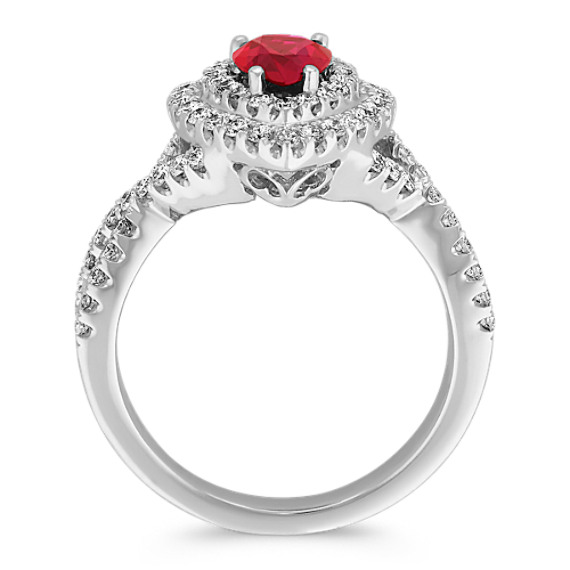 Pear-Shaped Ruby and Diamond Double Halo Fashion Ring at Shane Co.