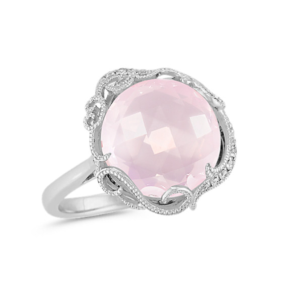 Vintage Rose Quartz and Diamond Ring in Sterling Silver at Shane Co.