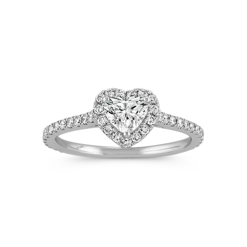 ½ ct. Heart-Shaped Center Natural Diamond Halo Engagement Ring