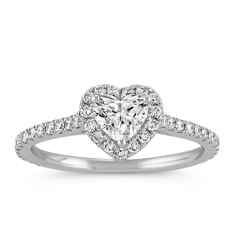 1/2 ct. Heart-Shaped Center Diamond Halo Engagement Ring
