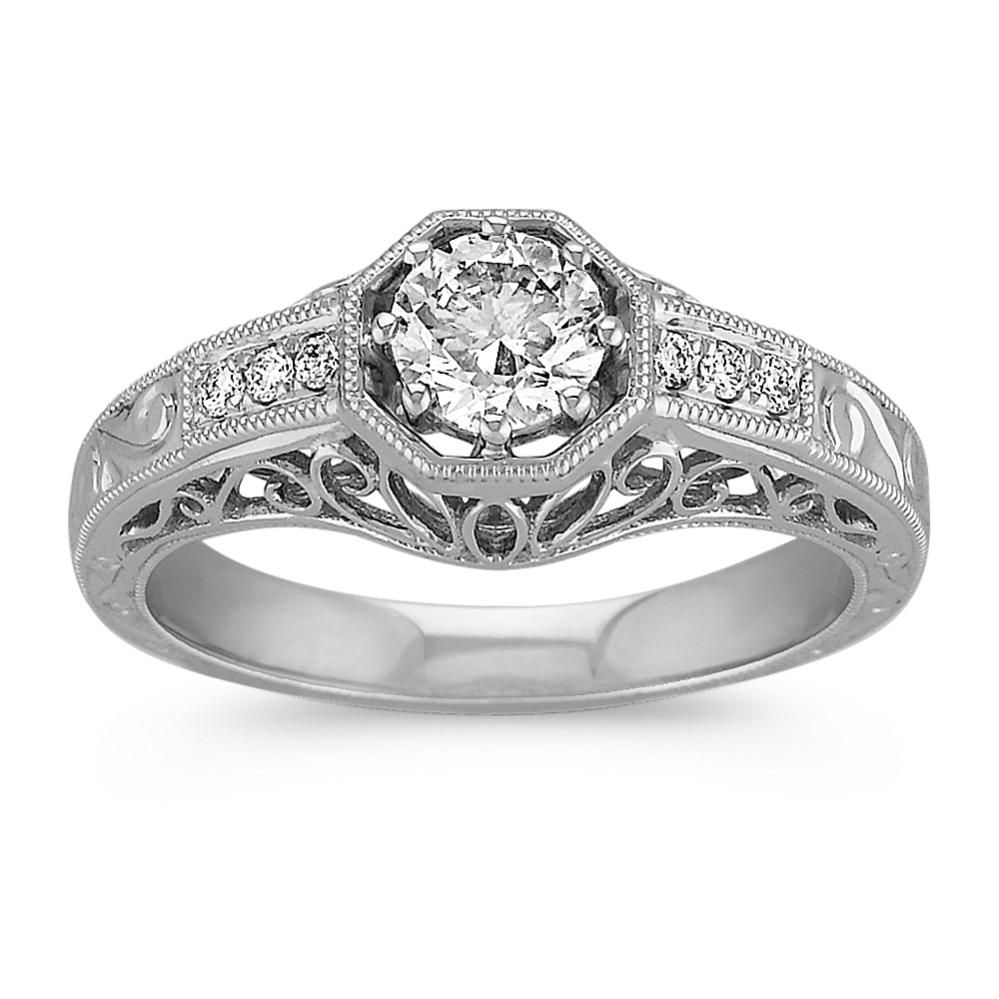 1/2 ct. Round Center Diamond, Vintage Engagement Ring