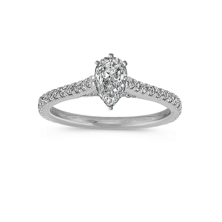 3/4 ct Pear Shaped Center Natural Diamond Engagement Ring