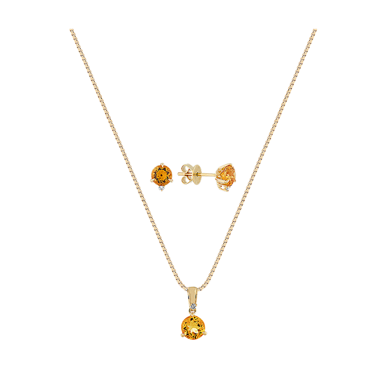Citrine Earrings and Pendant Matching Set