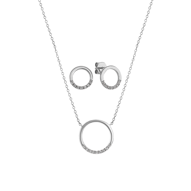 Natural Diamond Circle Pendant and Earrings Matching Set