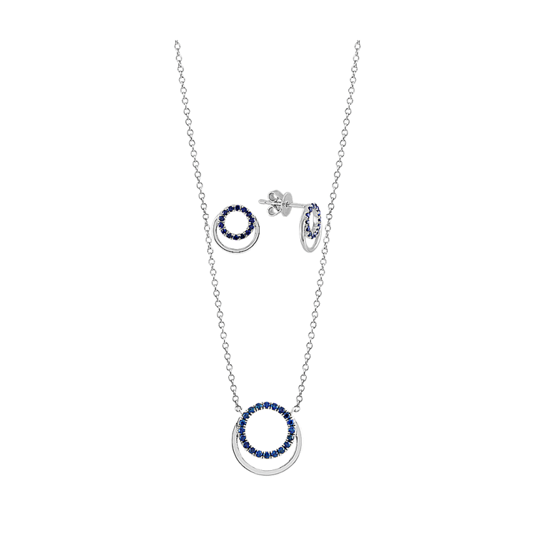 Traditional Blue Natural Sapphire Earrings and Necklace Matching Set