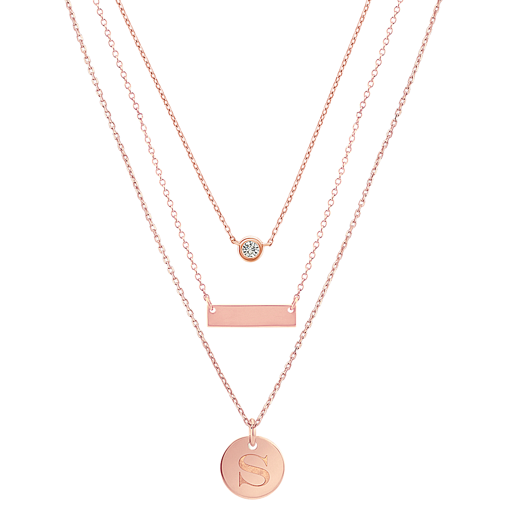 Rose Gold, Mother Of Pearl And Diamond Monograms Layering Necklace